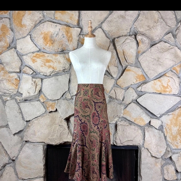 Lauren Ralph Lauren Paisley Silk Flared A-line Skirt Damson Plum Paisley Size 12 - Picture 10 of 10